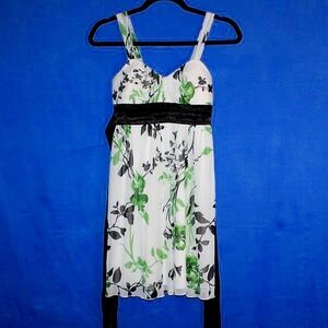 Sweet Storm Floral Print Mini Dress - Women's Size S - White, Green & Black
